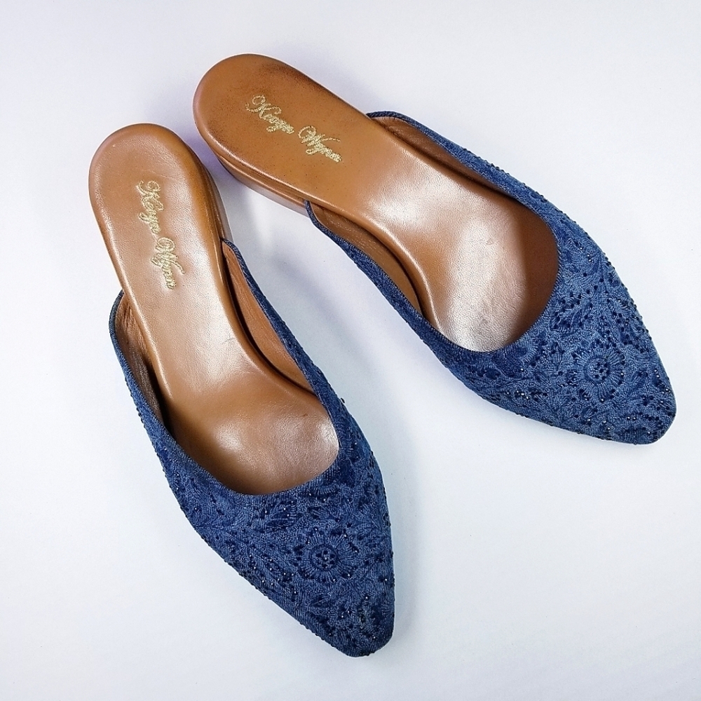 🌸 Kevyn Wynn |‎ Embellished Denim Mules 9